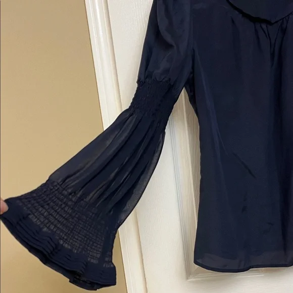 Forever 21 Navy Blouse with Smocked Sleeves - Picture 3 of 9